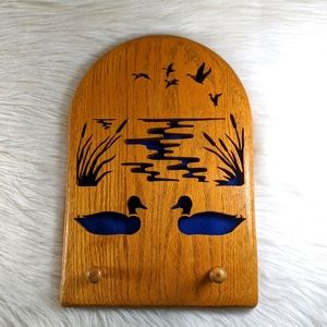 Oak Laser Cut Duck Hat Rack Vintage Cabin Woodsy Hunter